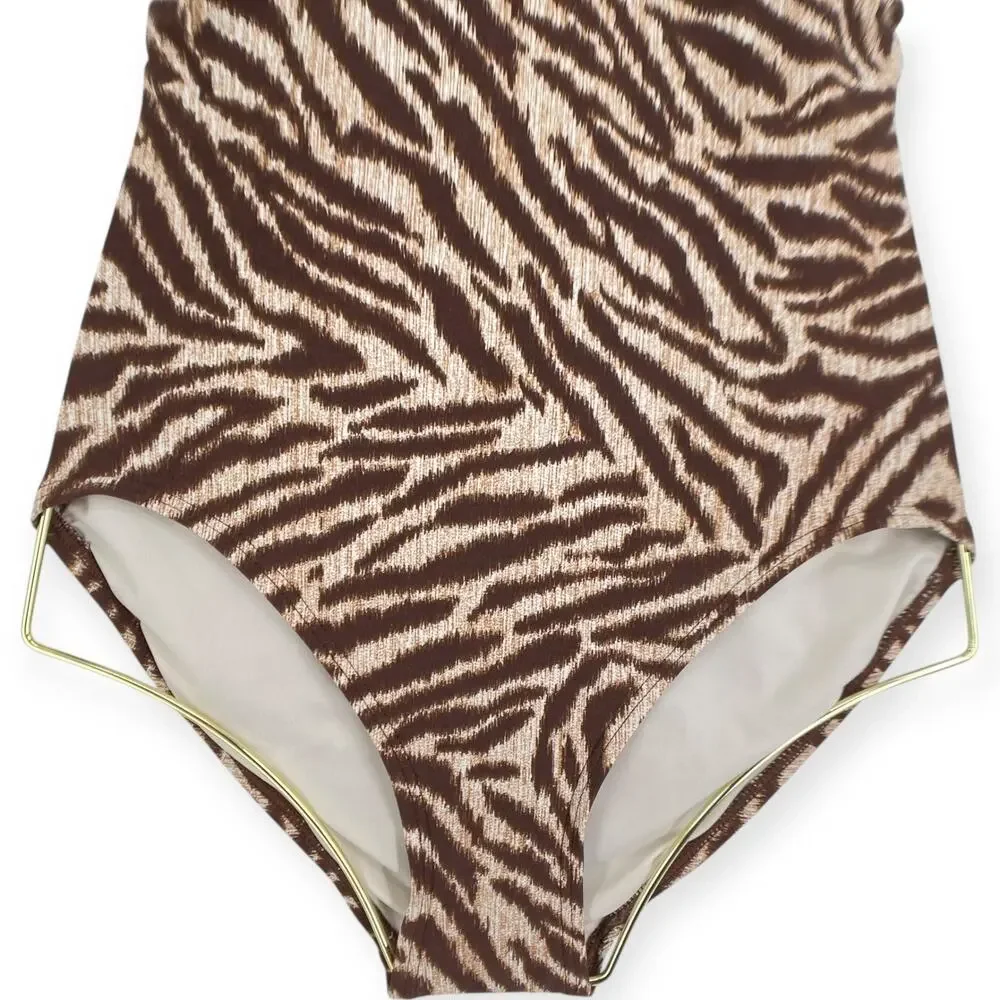Michael Kors Brown Zebra Print Faux Leather Buckle Strap Accents Animal Print 8